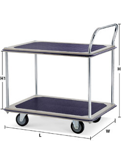 รถเข็นพื้นเหล็ก 2 ชั้น มือจับข้างเดียว 220 กก. ล้อ PU