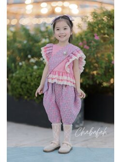 (เซต 4 ชิ้น) ชุดไทยแบรนด์ Chabafah รุ่น "ศิรินภา" สีชมพูหวาน