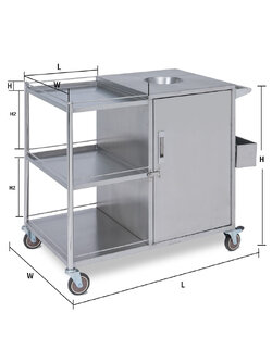 รถเข็นเก็บจานสเตนเลสพร้อมที่เก็บเศษอาหาร