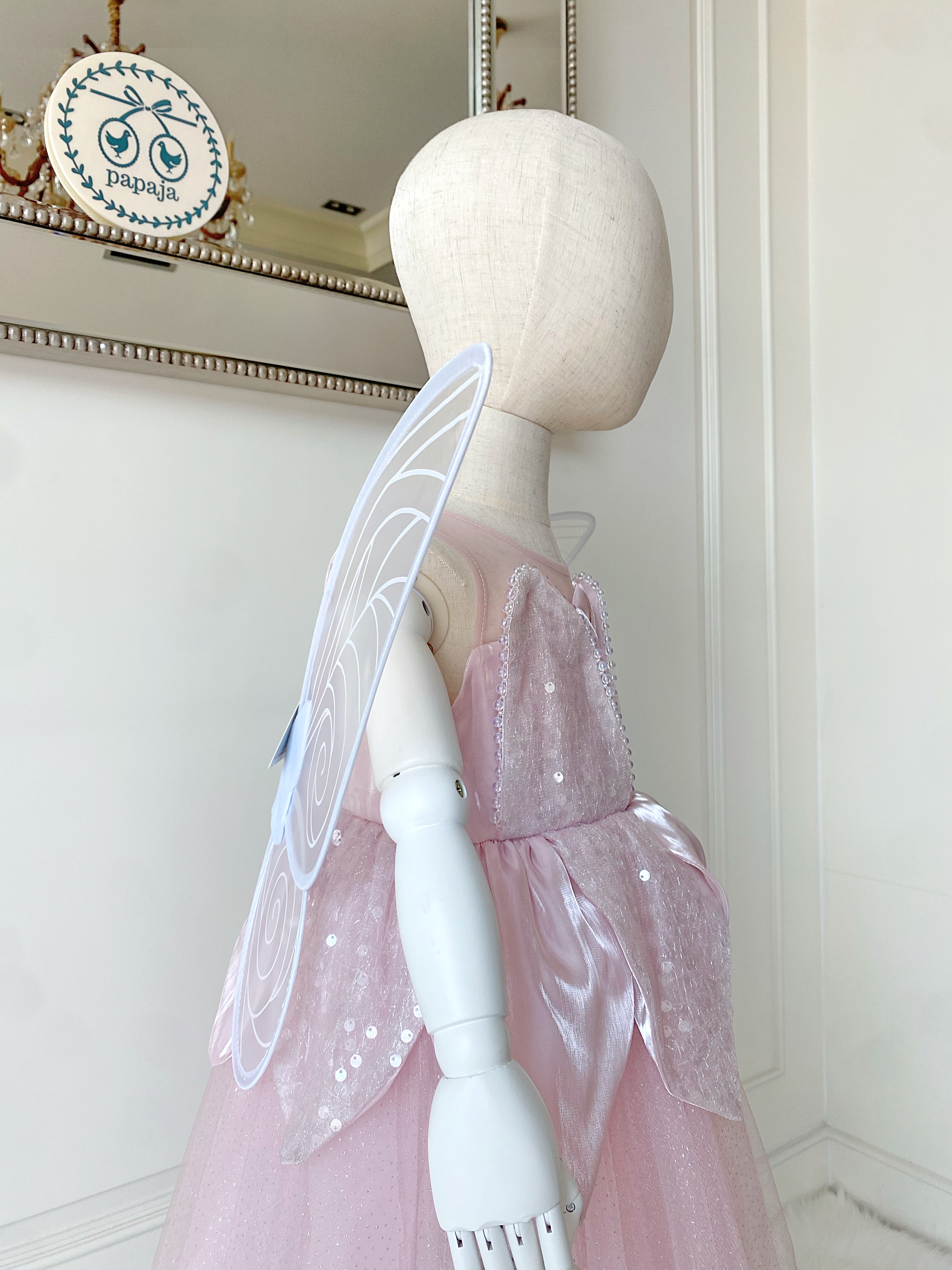 ชุดเจ้าหญิงทิงเกอร์เบลสีชมพูพร้อมปีกสีขาว รุ่นไฮพรีเมี่ยม งานสวยอลัง ปักเลื่อมทั้งชุด