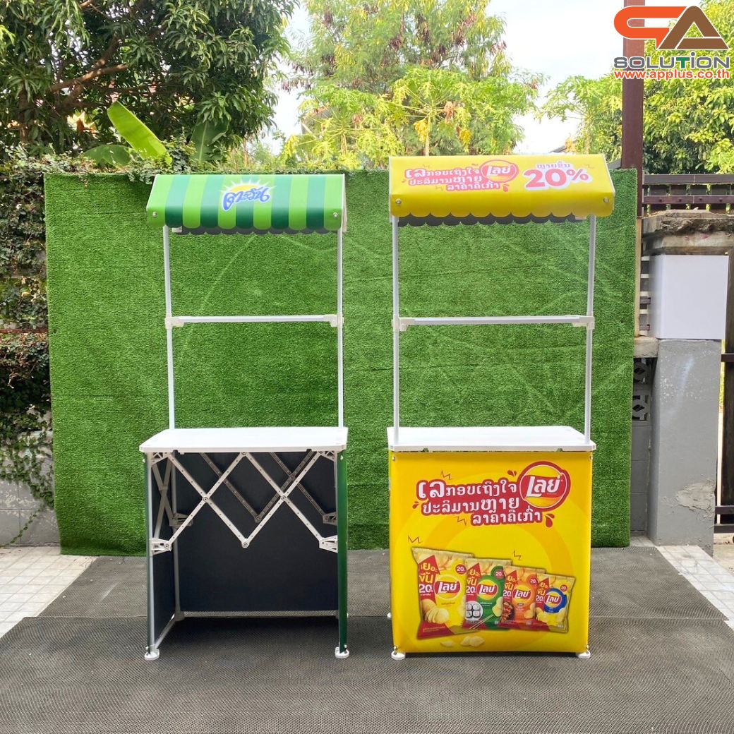 โต๊ะชงชิม บูธชงชิม รุ่นมีหลังคา ขนาด (W)78 x (D)40 x (H)185 cm.พร้อมชั้นวางของ หลังคา ถอดประกอบได้ พร้อมกระเป๋า 1 ใบ