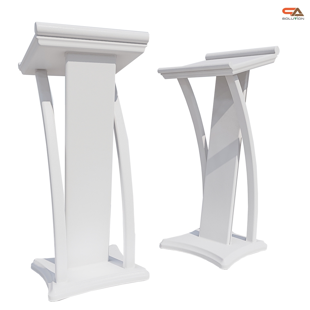 โพเดียมไม้ ขนาดTOP (W) 45 x (L) 50 cm.สูง 120 ซม.ตกแต่งไม้โค้งด้านข้าง สวยคลาสสิค พร้อมจัดส่งทั่วไทย