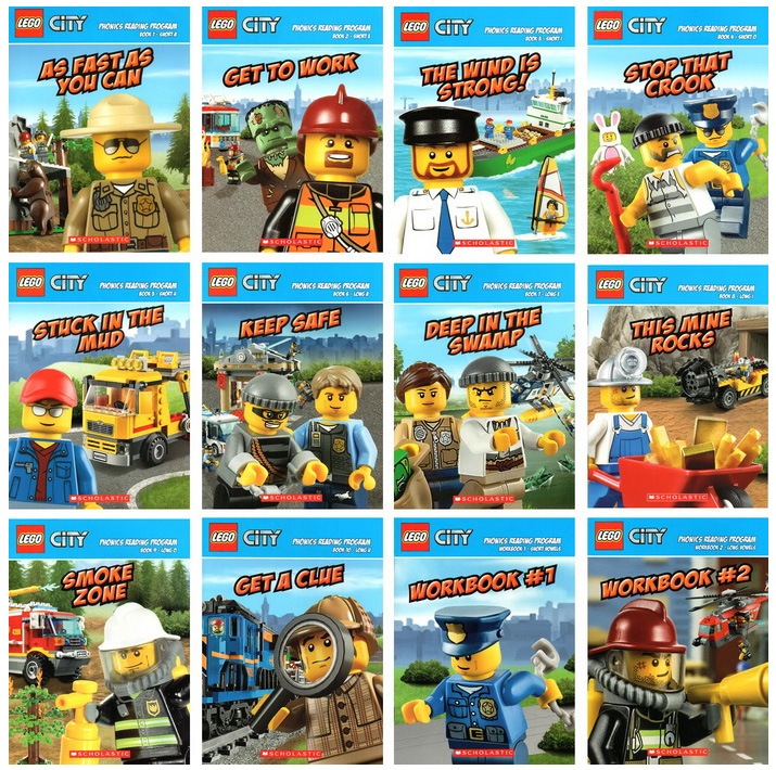 (Out of Stock) พร้อมส่ง หนังสือเด็กภาษาอังกฤษฝึกอ่านโฟนิกส์ Lego City Phonics 10 Books + 2Workbooks ไม่มีกล่อง