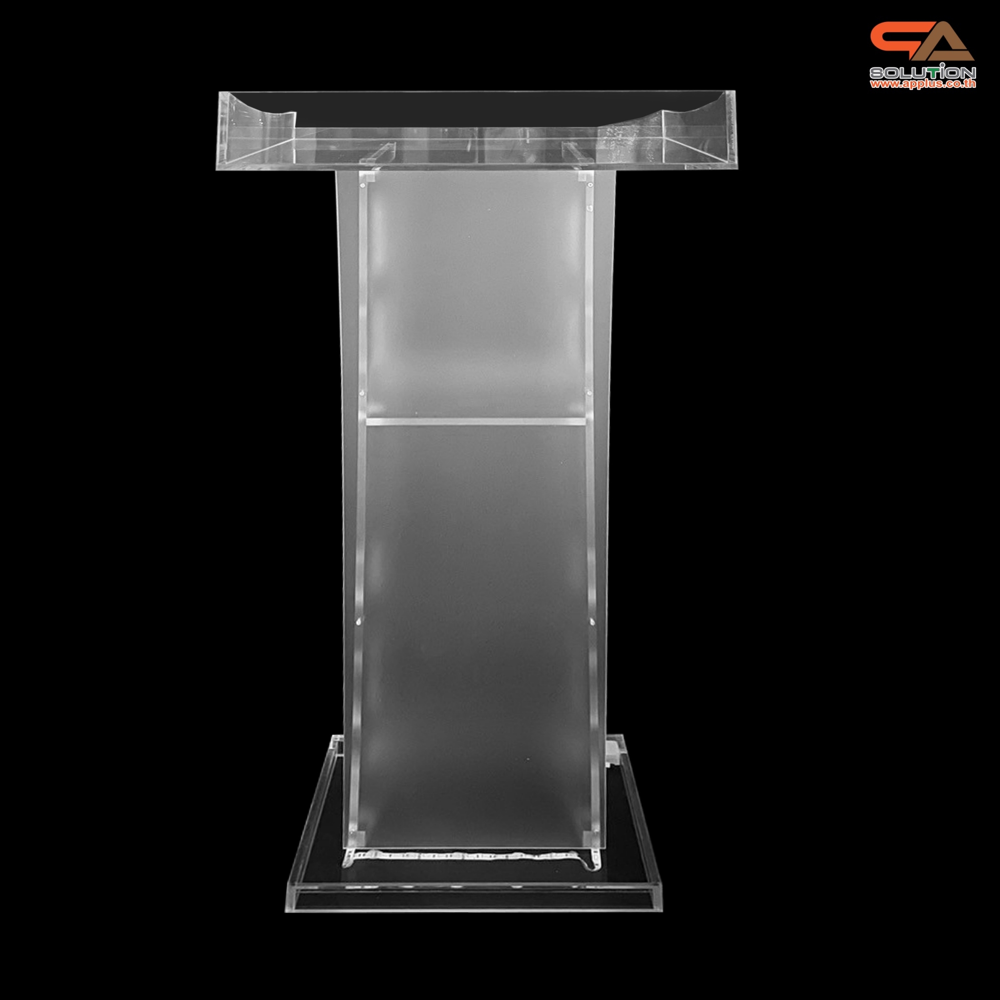 โพเดียมอะคริลิค เรืองแสงไฟ LED พร้อมรีโมทคอนโทรล รุ่น LED-03 ขนาด (W) 60 x (L) 40 x (H) 113 ซม.