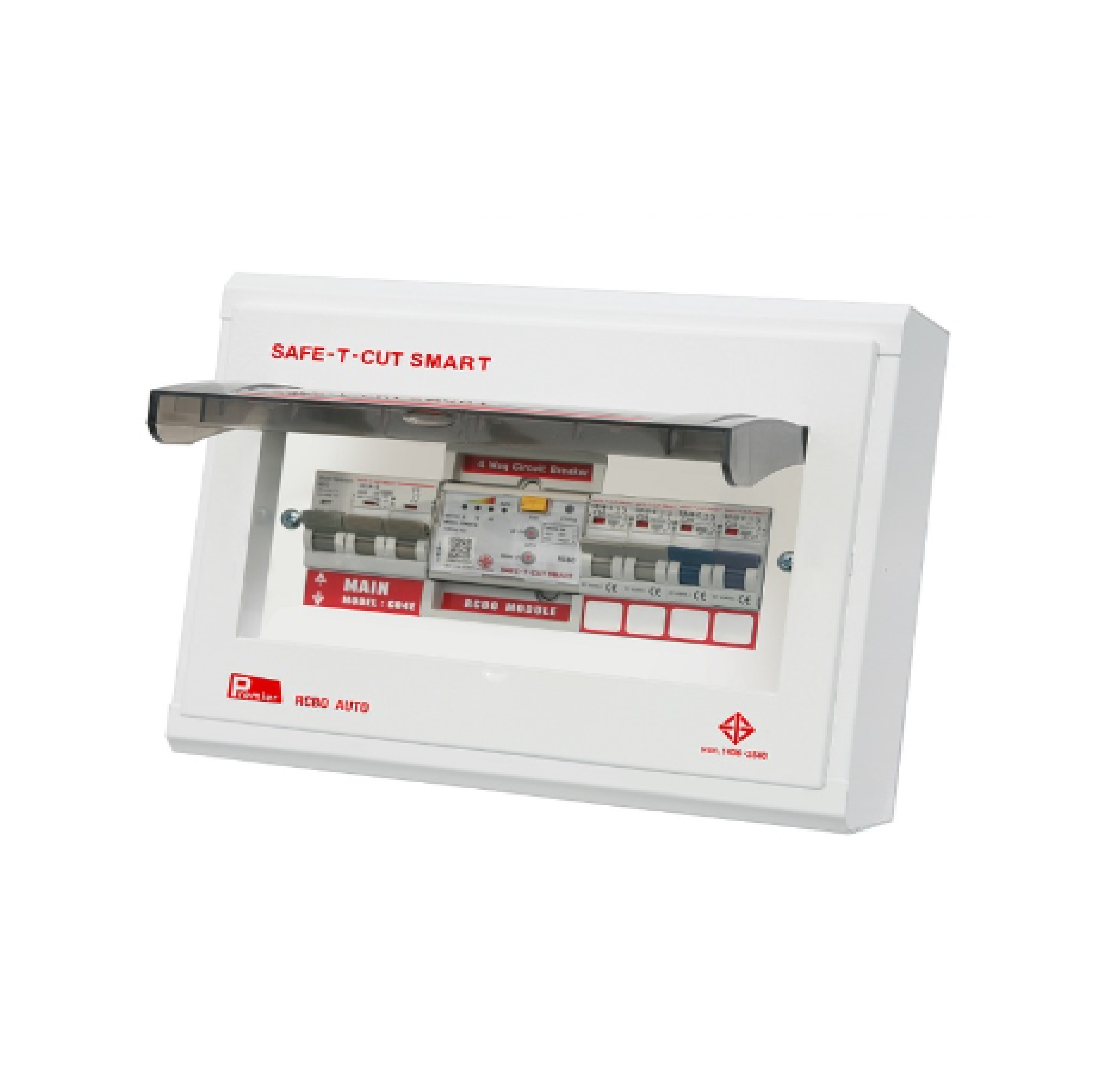 Safe T Cut เซฟทีคัท ตู้คอนซูมเมอร์ ตู้กันดูด RCBO 4 ช่อง + เมน 2P 50A CO4E50A Safe-T-Cut Consumer Unit & RCBO เครื่องตัดไฟ กระแสไฟเกิน ไฟฟ้าลัดวงจร กันดูด