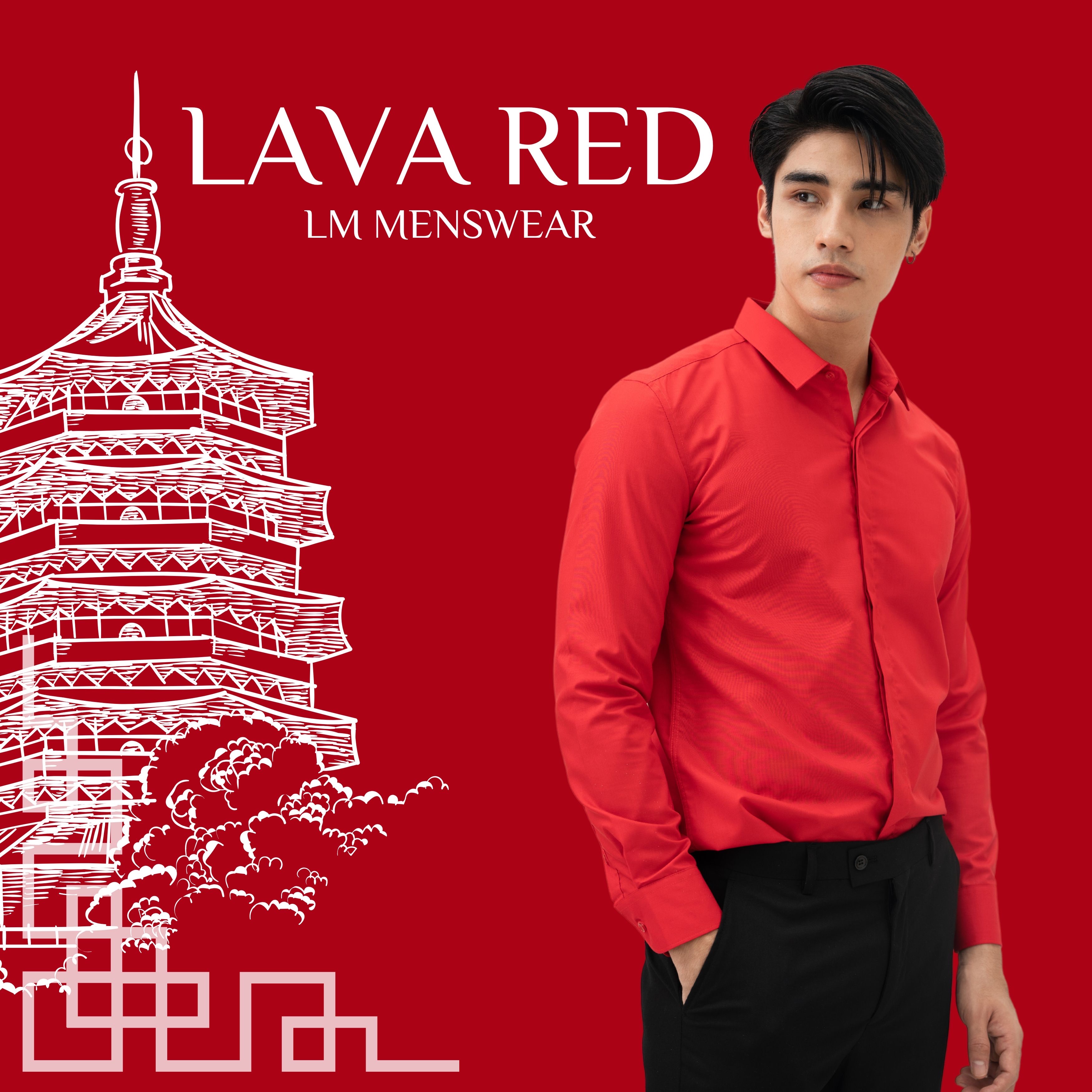 เสื้อเชิ้ตคุณภาพ คอปกซ่อนกระดุม สีแดงลาวา (Red Lava)
