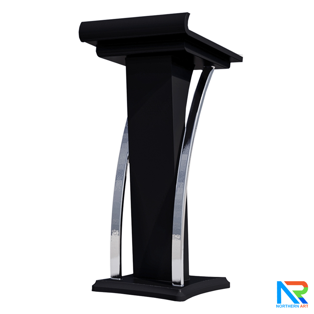 โพเดียมไม้ สีดำ ตกแต่งสแตนเลสเกรด304 ขนาด (W) 55 x (L) 50 x (H) 120 cm.