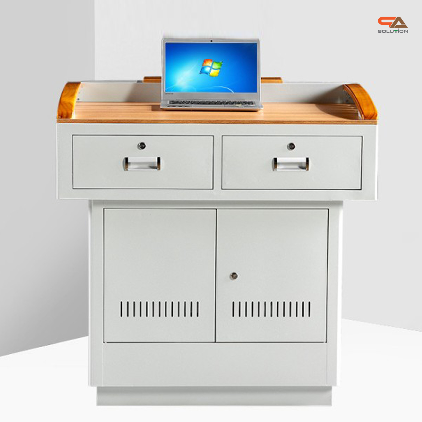 CLEARANCE SALE!โพเดียมโรงเรียน โพเดียมเหล็ก โพเดียมอาจารย์ โพเดียมเลคเชอร์ ขนาด 100X70 cm.TOPไม้ พร้อมลิ้นชัก (สินค้าตัวโชว์)