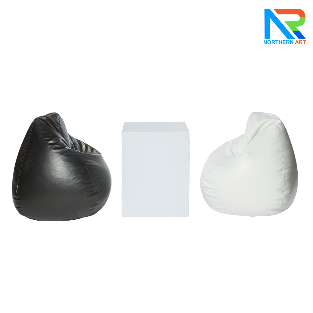 เช่าชุดโต๊ะกลางทรงกล่อง หุ้มหนังทั้งตัว พร้อมเก้าอี้ Beanbag ทรงหยดน้ำ 2 ตัว