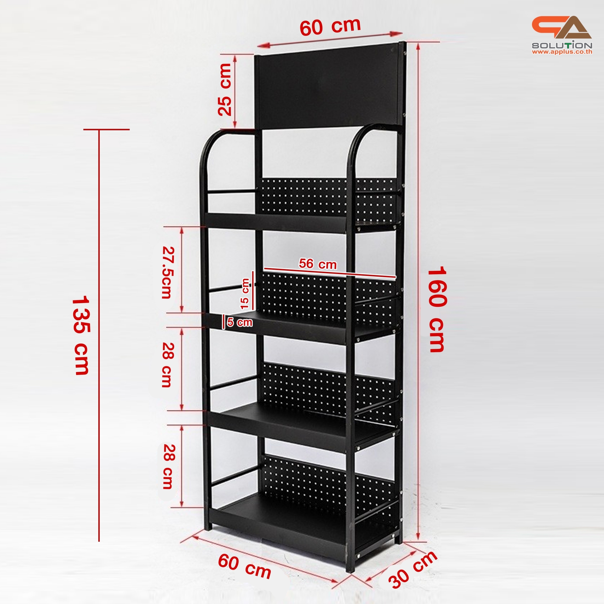 ชั้นวางสินค้าเหล็ก 4 ชั้น สีดำ ขนาด (W)60 x (D)30 x (H)160 ซม. ถอดประกอบได้