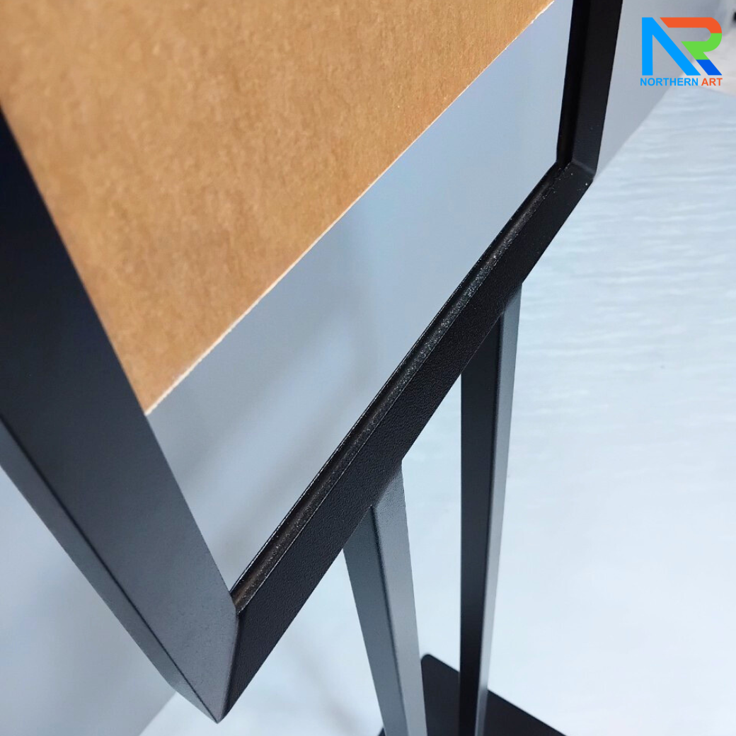 โปสเตอร์สแตนด์เหล็ก A3 สีดำ เสาคู่ ฐานเหลี่ยม ขนาด (W)35 x (L)47 x (H)145 cm. พร้อมแผ่นอะคริลิคใส 2 มม.2แผ่น สอดงานพิมพ์ด้านบน