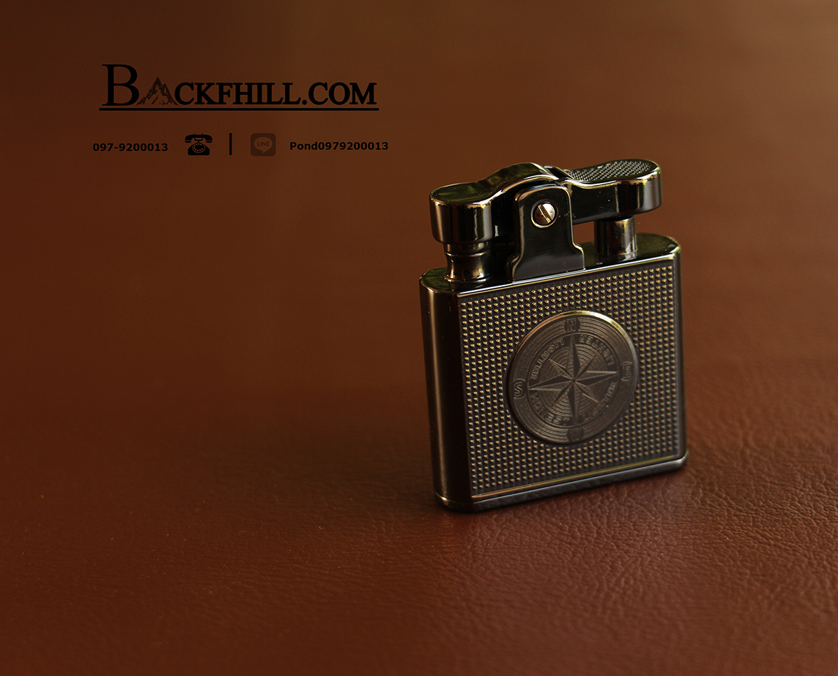 ไฟแชคทองเหลืองแท้ Honest Promise Luxury Lighter สีเงินรมดำ ลายเข็มทิศคลาสสิค ของแท้ 100%