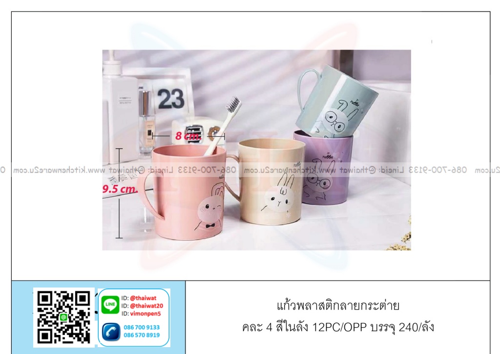 P10640 แก้วน้ำพลาสติก ลายการ์ตูนน่ารัก ราคาส่งต่อ 1 โหล:12 ใบ: 11 บ/ใบ