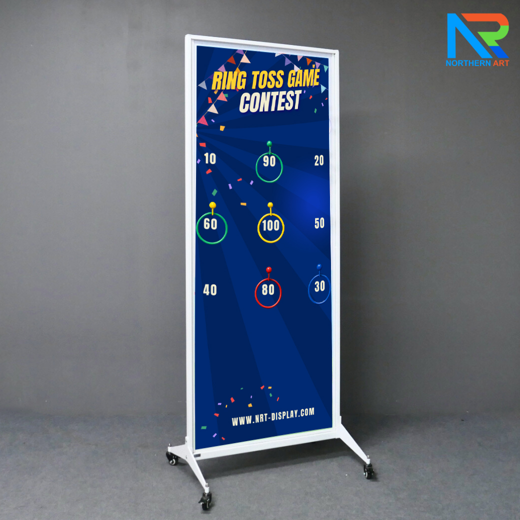 เกมส์โยนห่วงแม่เหล็กตั้งพื้น ขนาด (W)71 x (D)51 x (H)183 cm. ขอคล้องห่วงแม่เหล็ก 9 อันและห่วงโยนคละสี 12 อัน