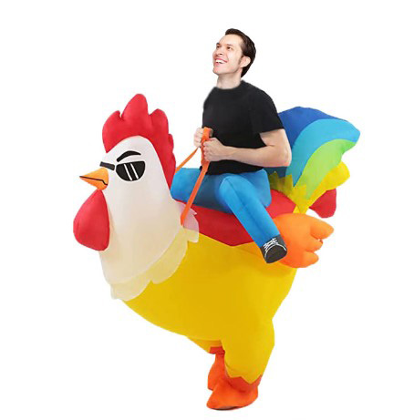 ชุดขี่ไก่แว่นดำเป่าลม ชุดมาสคอตขี่ไก่