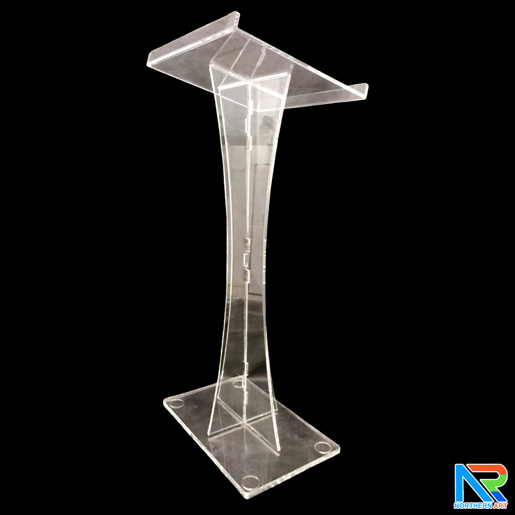 โพเดียม อะคริลิคใส AC-03 ขนาด (W)50 x (L)44 x (L)120 cm. TOP เอียงพร้อมกันตก วัสดุอะคริลิคใส หนา 10-20 มม.