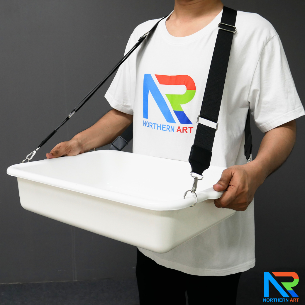 SAMPLING MOBILE TRAY ถาดแจกเคลื่อนที่ ขนาด (W)52 x (D)38 x (H)11 cm. ถาดพลาสติกสีขาวพร้อมสายคล้อง