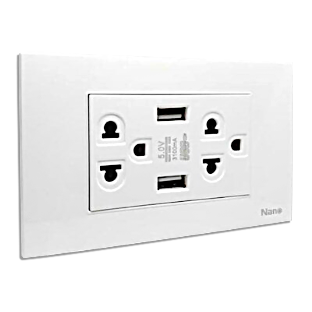 NANO ชุดเต้ารับคู่มีกราวน์ และม่านนิรภัย+USB 3.1A 5V ขนาด 2 ช่อง Urban series สีขาว รุ่น CP55U-W
