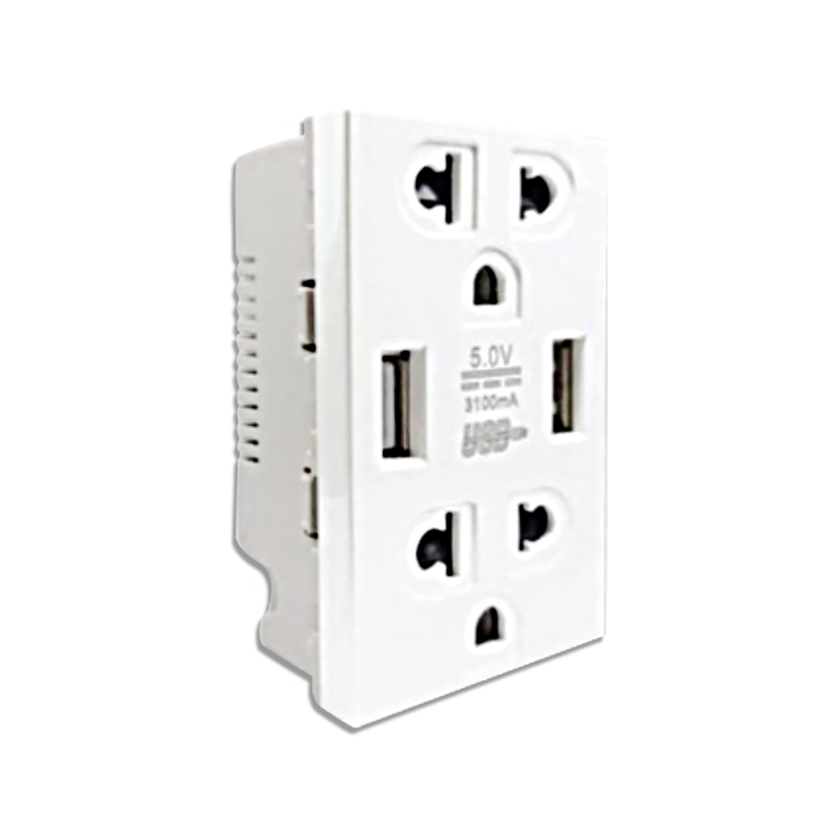 NANO เต้ารับคู่มีกราวน์ และม่านนิรภัย+USB 3.1A 5V ขนาด 2 ช่อง Urban series สีขาว รุ่น UR-P604UW