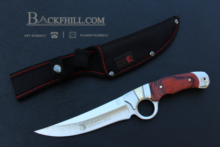 มีดใบตาย COLUMBIA รุ่น A10 ด้ามไม้ครอบสแตนเลสปัดเงามีช่องควงมีด