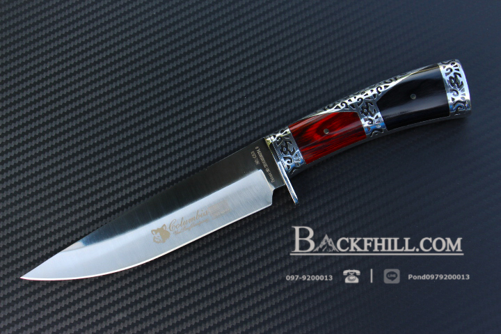 มีดใบตาย COLUMBIA รุ่น G53 มีดทรงโรมัน ด้ามจับแกะลายคลาสสิค ไม้สองสีอย่างดี พร้อมซองไนลอน