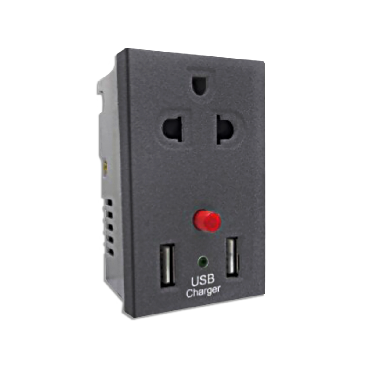 NANO เต้ารับเดี่ยวมีกราวน์ และม่านนิรภัย+USB 2.1A 5V ขนาด 2 ช่อง Urban series สีดำ รุ่น UR-P603UB