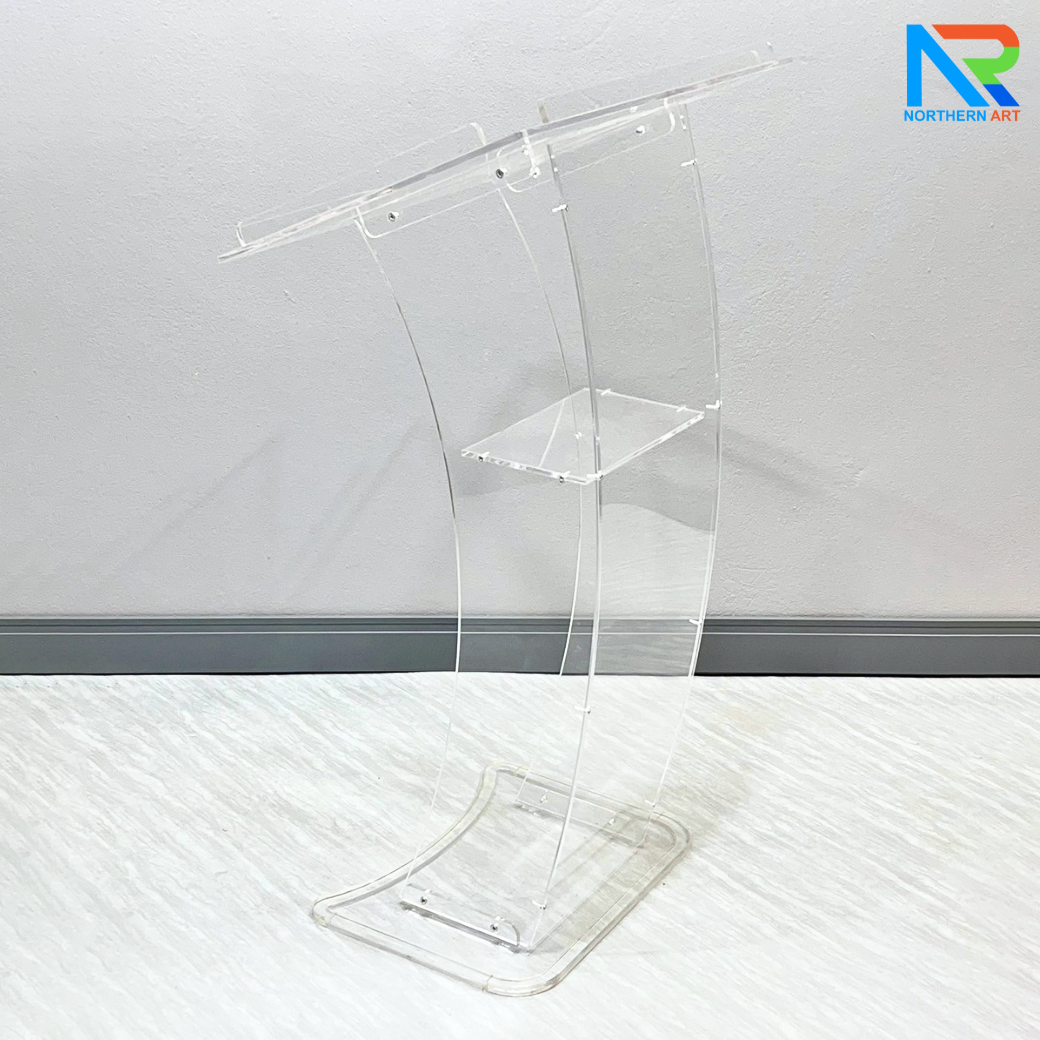 โพเดียม อะคริลิคใส ขนาด(W)60 x (L)45 x (H)108 cm. TOP เอียงพร้อมกันตก 4 ด้าน วัสดุอะคริลิคใส หนา 10 มม.