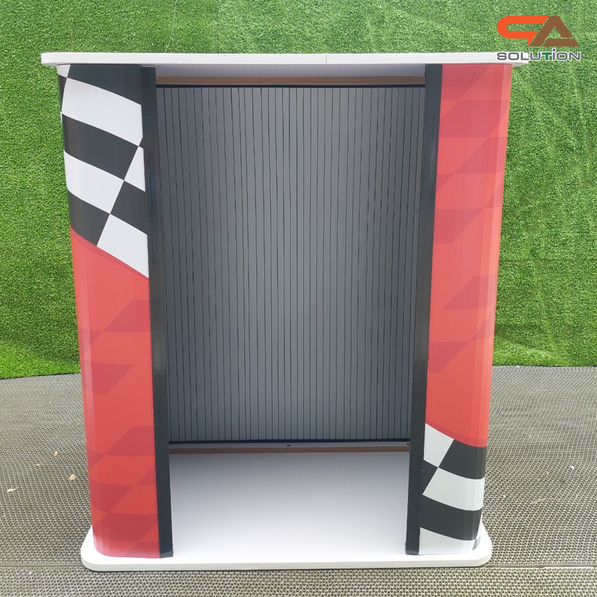 เคาน์เตอร์ออกบูธ ทรงเหลี่ยม ขนาด(W)80 X (D)40X (H)93.7 cm. ถอดประกอบได้ เคลื่อนย้ายสะดวก พร้อมกระเป๋า 1 ใบ