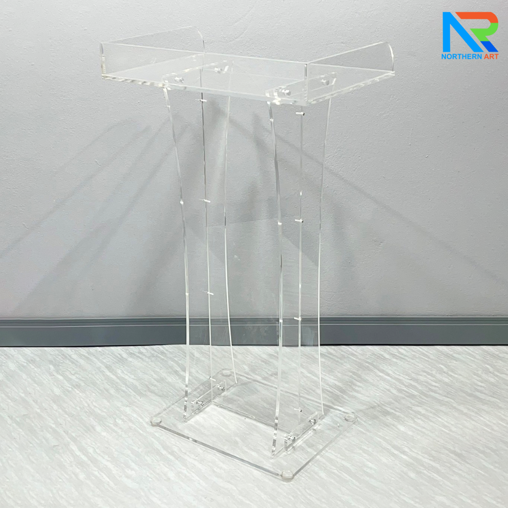 โพเดียม อะคริลิคใส ขนาด(W)60 x (L)42 x (H)109 cm. TOP ตรงพร้อมกันตก 3 ด้าน วัสดุอะคริลิคใส หนา 9.5 มม.