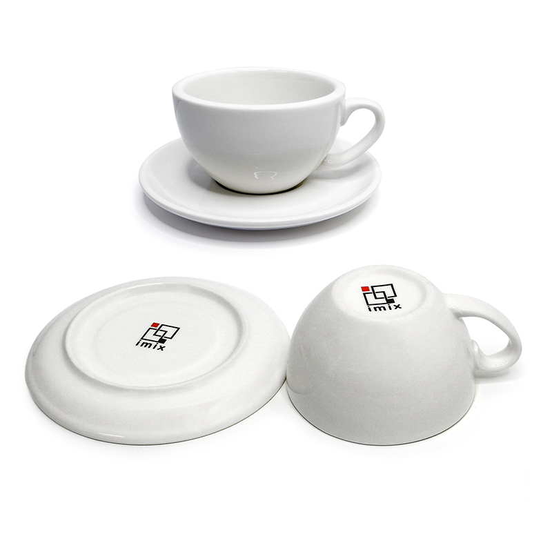 แก้วกาแฟไอมิกซ์ แก้วลาเต้ 200 มล. สีขาวเงา พร้อมจานรอง