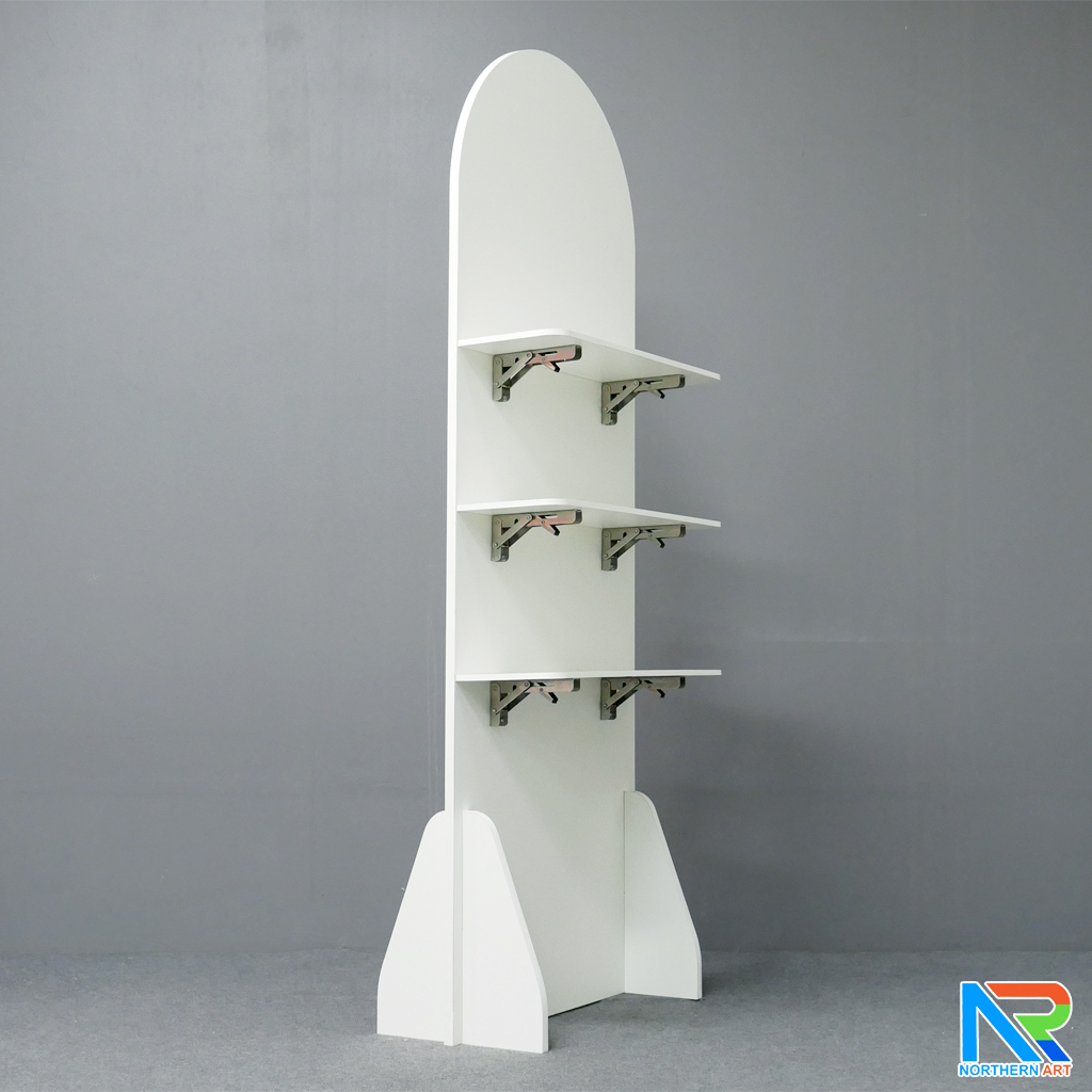 ชั้นวางสแตนดี้ไม้ MDF ปิดผิวเมลามีน แบบพับขั้นวางได้