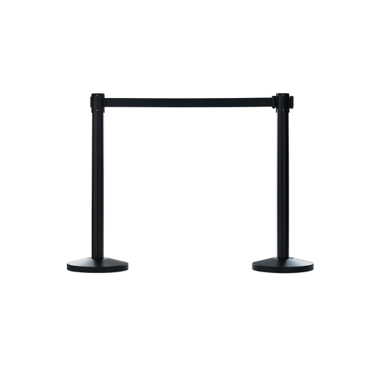 เช่าเสากั้นบริเขต เหล็กสีดำ พร้อมสายผ้าดึงกลับ สีแดง ดำ น้ำเงิน ฟ้า ( ราคาต่อเสา )