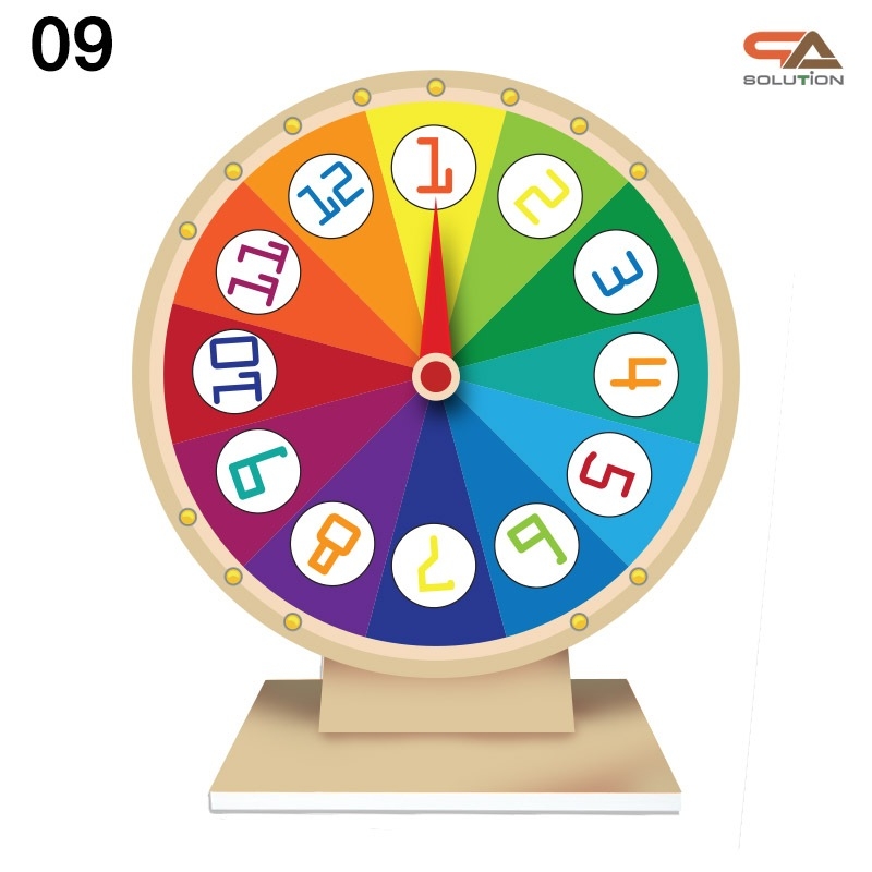 เกมส์วงล้อตั้งโต๊ะ ขนาดวงล้อ 40 ซม. สูง 56 ซม. วัสดุพลาสวูดสีขาว หนา 8-15 มม. ถอดประกอบได้