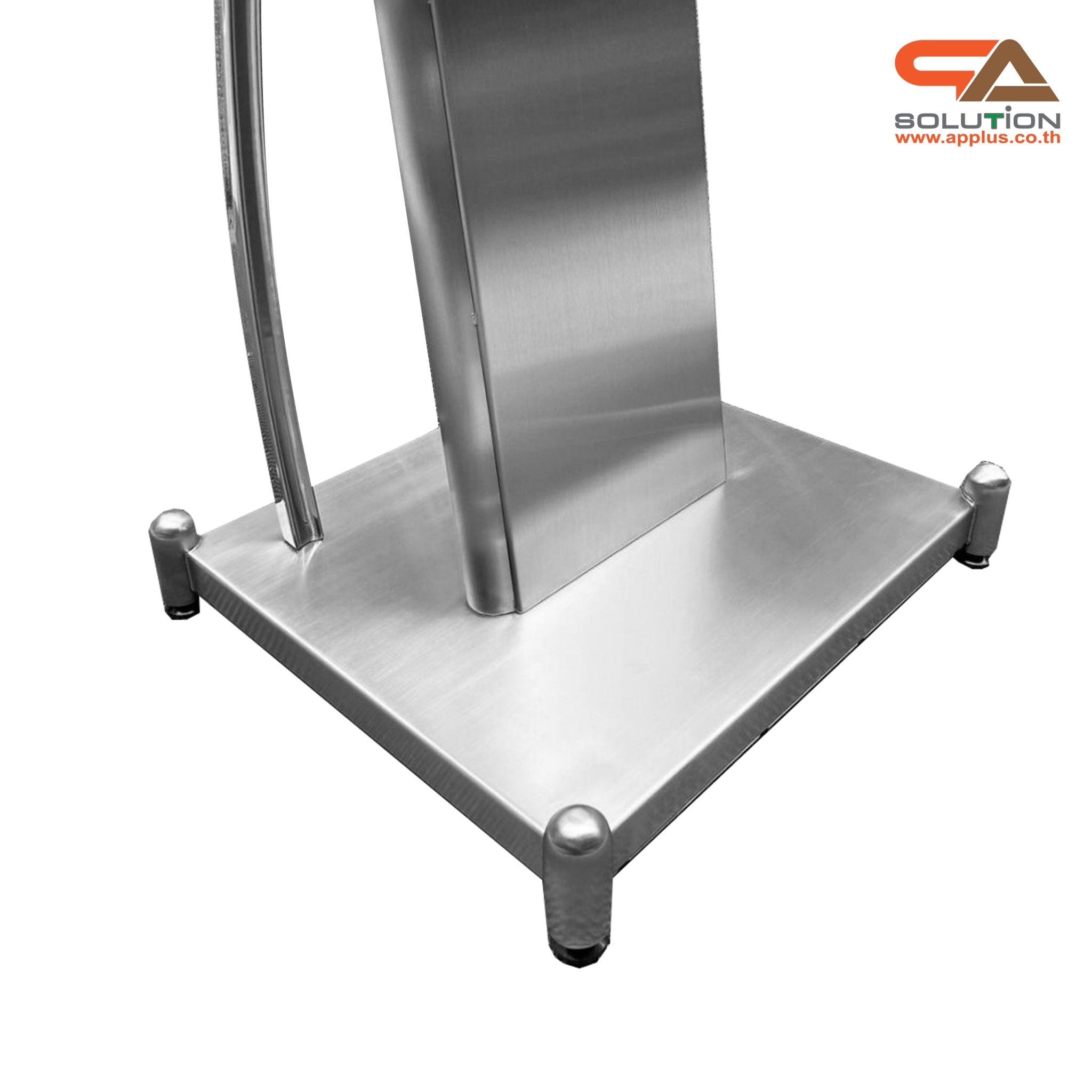 โพเดียมสแตนเลส แฮร์ไลน์ ST-01 ขนาด TOP (W)57 x (L)49 สูง (H)116 ซม. ตกแต่งสแตนเลสโค้งด้านข้าง เกรด304 แข็งแรงทนทาน