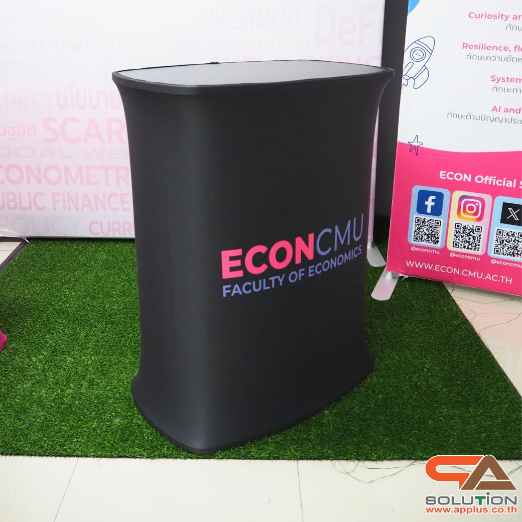 เคาน์เตอร์ผ้าออกบูธ รุ่น R06 ทรงสี่เหลี่ยมผืนผ้า โครงอะลูมิเนียมอย่างดี จัดเก็บง่าย