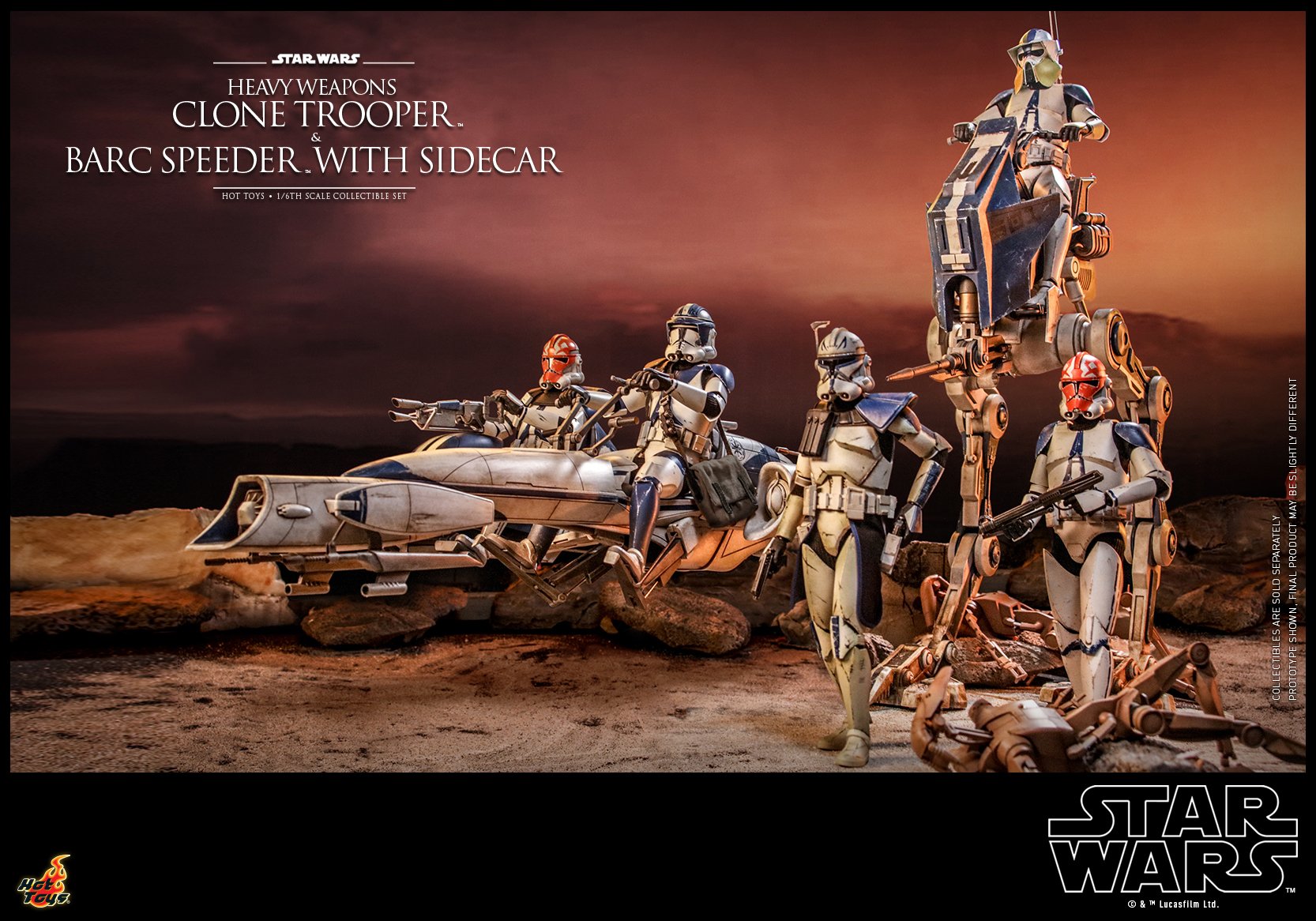 Hot Toys TMS077 1/6 Star Wars: The Clone Wars™ - Heavy Weapons Clone Trooper™ and BARC Speeder™ with Sidecar™