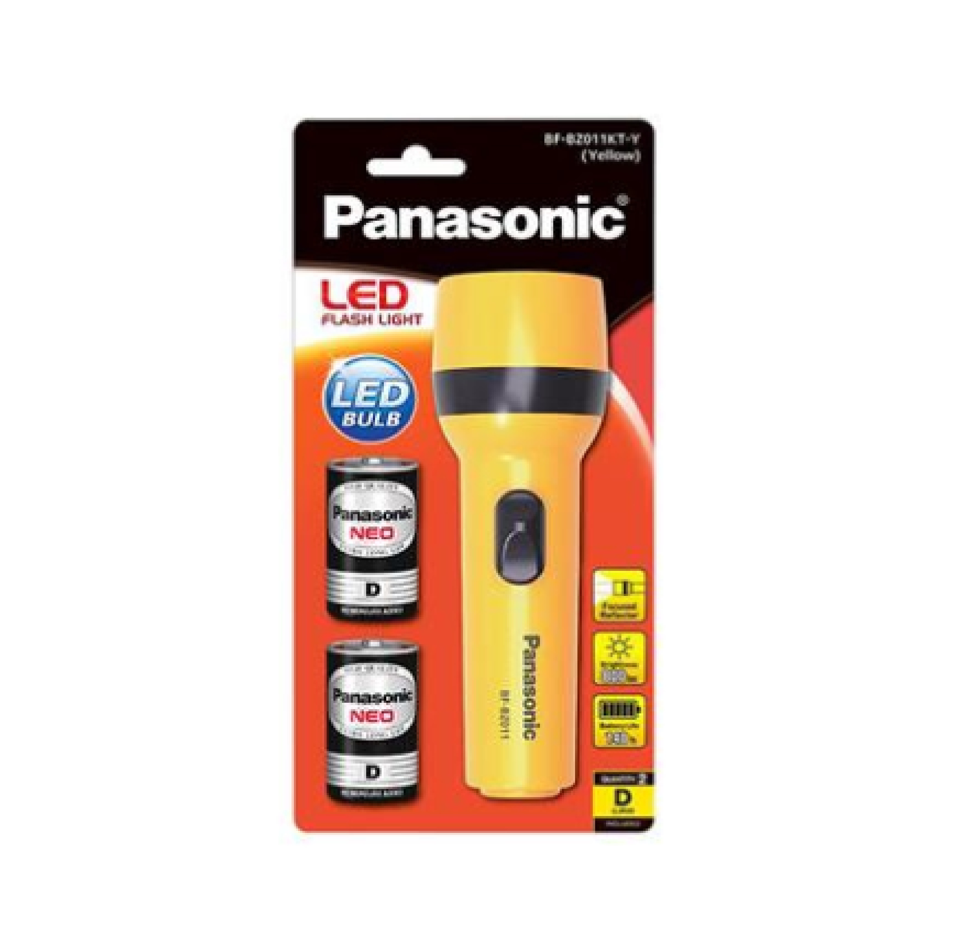 ไฟฉาย LED พร้อมถ่าน D 2 ก้อน PANASONIC รุ่น BF-BZ011KT-Y สีเหลือง