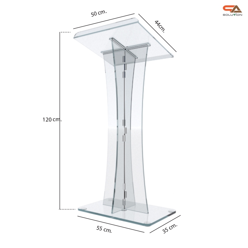 โพเดียม อะคริลิคใส AC-03 ขนาด (W)50 x (L)44 x (L)120 cm. TOP เอียงพร้อมกันตก วัสดุอะคริลิคใส หนา 10-20 มม.