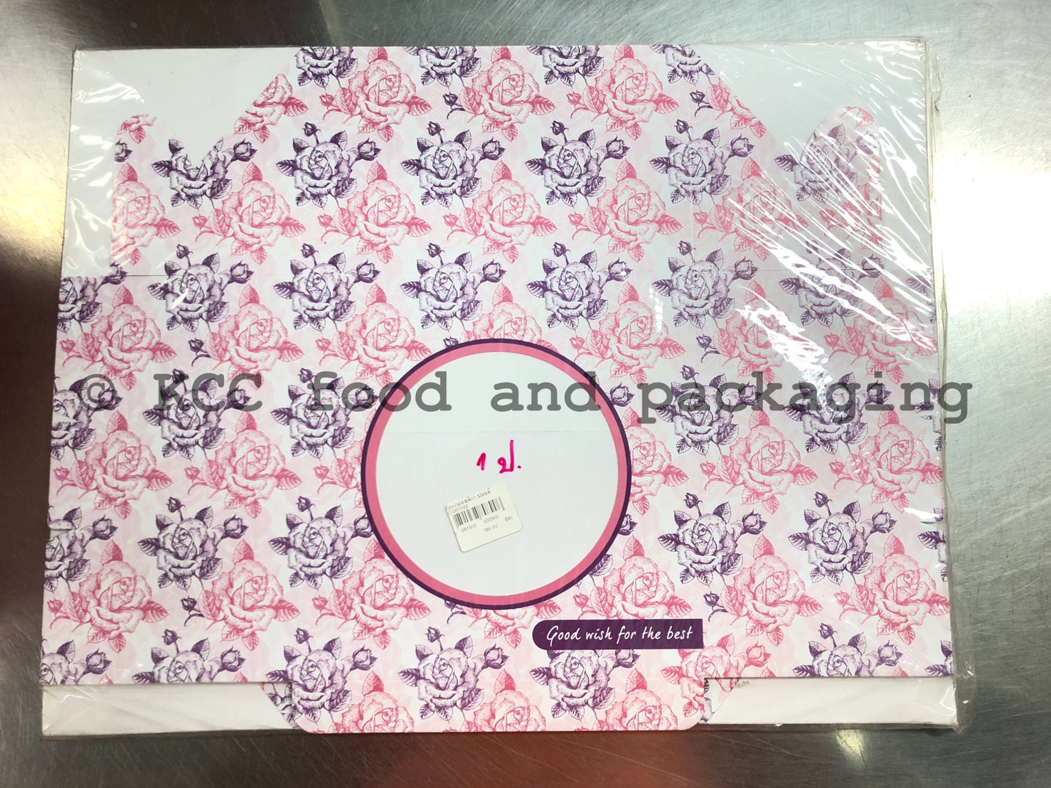 กล่องเค้ก 1 ปอนด์ ลาย กุหลาบ ชมพู/ม่วง (10ใบ)