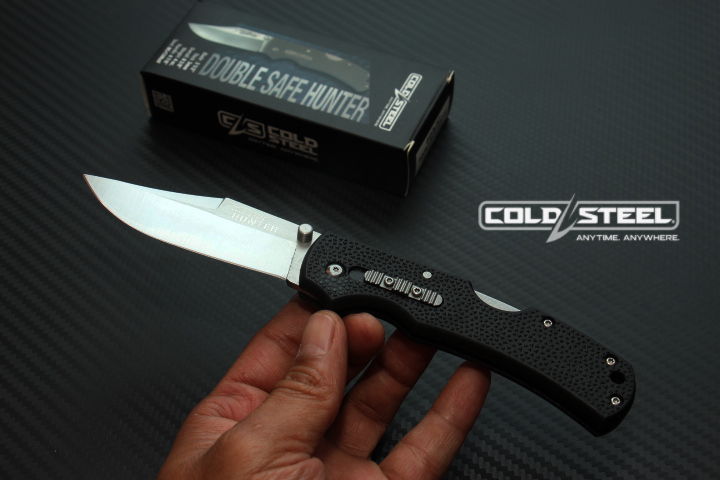 มีดพับนายพราน cold steel รุ่น DOUBLE SAFE HUNTER ใบมีด 8cr13 Mov ทรงโบวี ( AAA ) ด้ามดำ