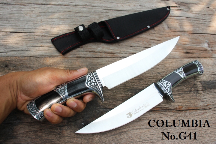 มีดใบตาย COLUMBIA รุ่น G41 ด้ามจับ ลายคลาสสิค ไม้เนื้อดำอย่างดี พร้อมซองไนลอน