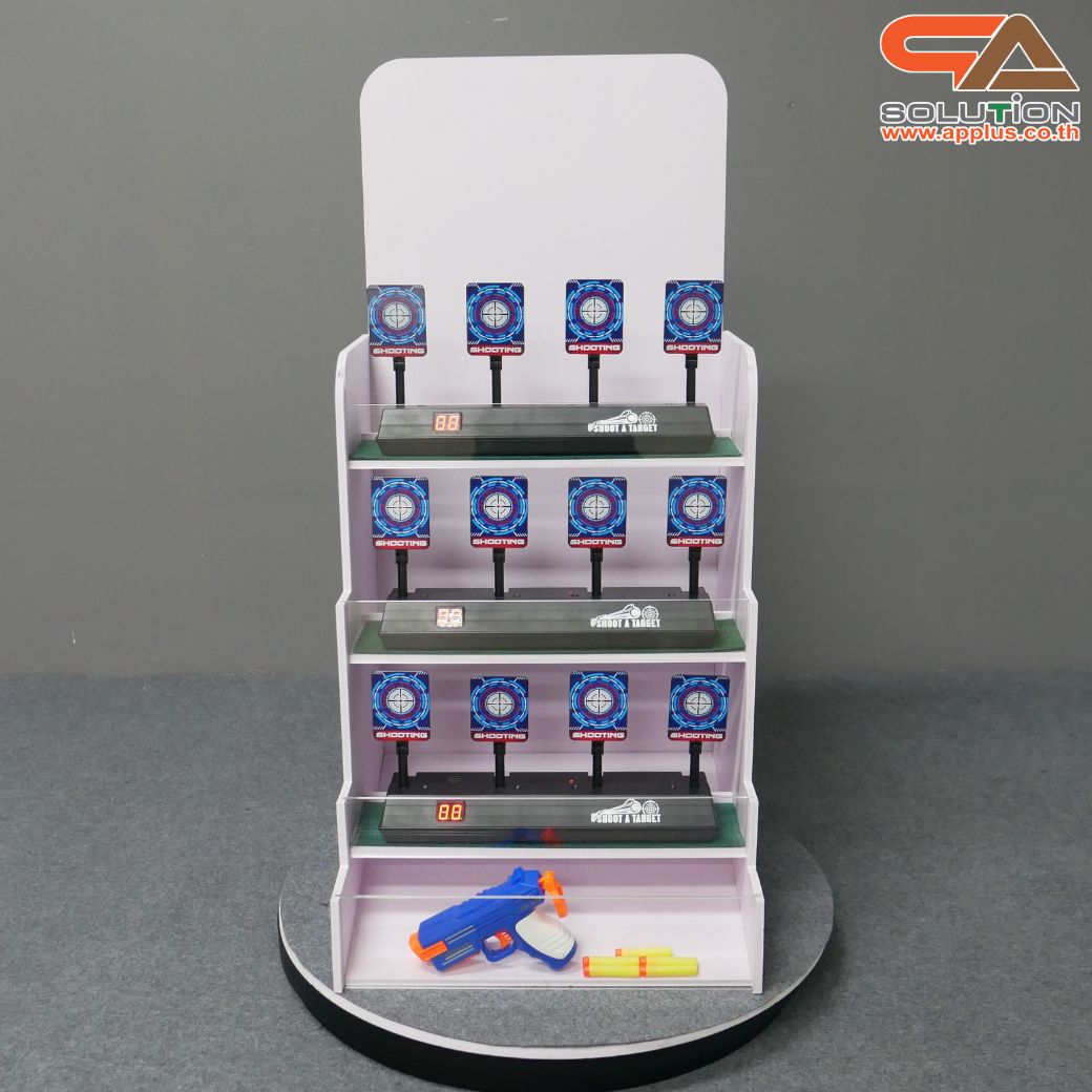 เช่าเกมส์ยิงเป้านิ่ง ตั้งโต๊ะ ขนาด (W)40 x (D)40 x (H)90 cm. พร้อมเป้านิ่ง 4 แผ่น 3 ชุด และปืนกระสุนโฟม 1 กระบอก