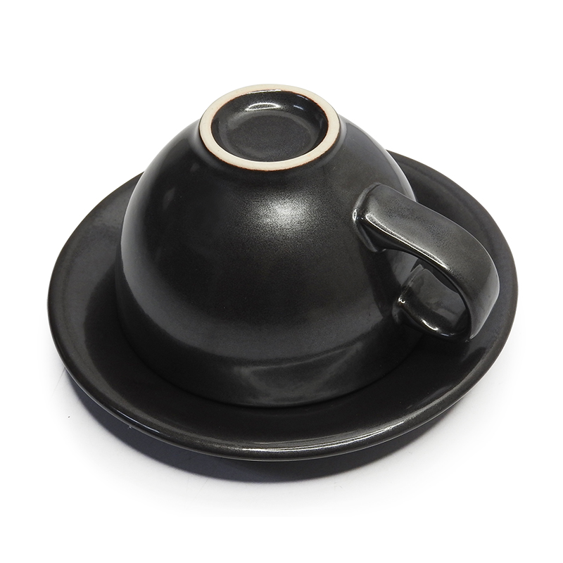 ถ้วยกาแฟ สี Metal Black 250CC พร้อมจานรอง