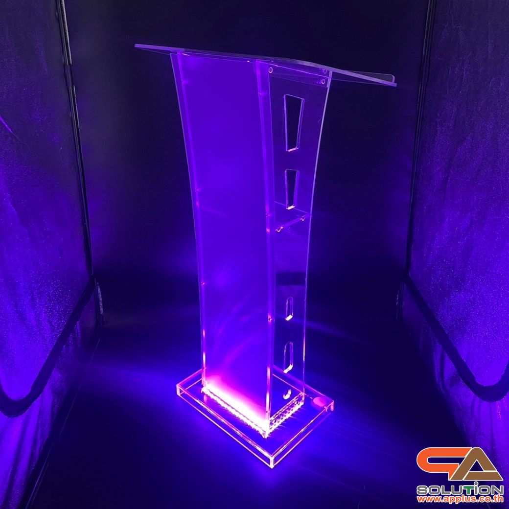 โพเดียมอะคริลิค เรืองแสงLED เปลี่ยนสีได้ พร้อมรีโมท TOP เอียงพร้อมกันตก ขนาด(W)60 x (L)40 x (H)114 cm.