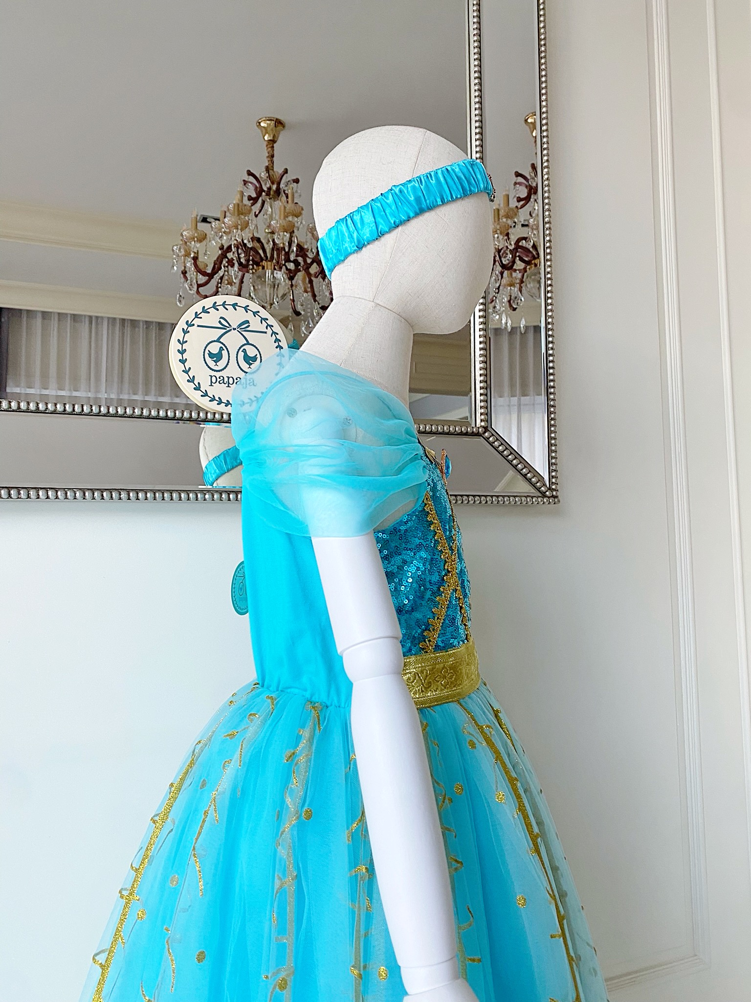 ชุดเจ้าหญิงจัสมิน (Jasmine) รุ่นเดรสสายเดี่ยว พร้อมผ้าคาดผม