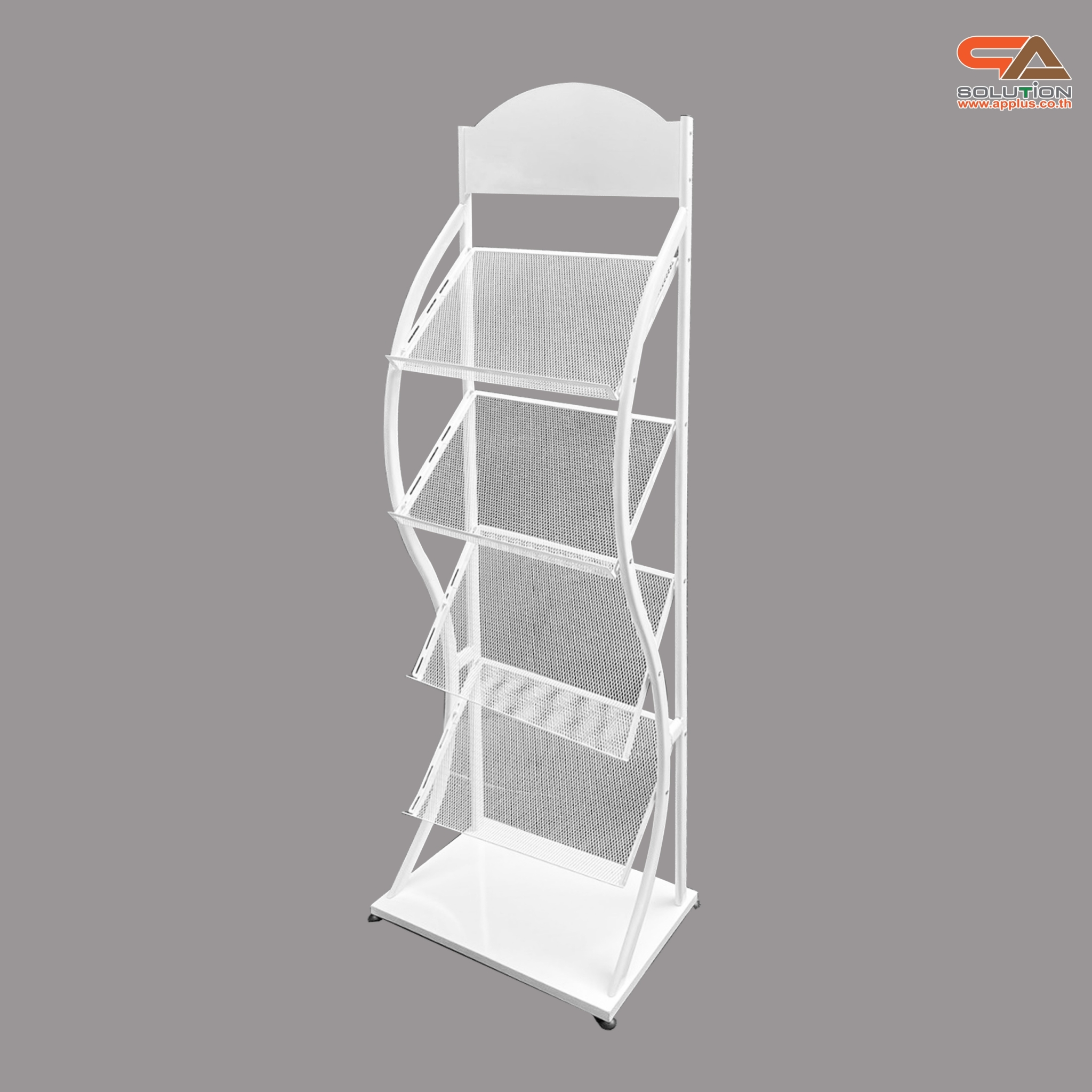 ชั้นวางโบรชัวร์เหล็ก 4 ชั้น สีขาว ขนาด (W)49.5 x (D)31 x (H)150 cm. ถอดประกอบได้