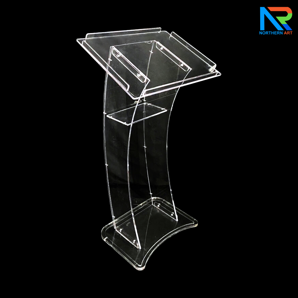 โพเดียม อะคริลิคใส ขนาด(W)60 x (L)45 x (H)108 cm. TOP เอียงพร้อมกันตก 4 ด้าน วัสดุอะคริลิคใส หนา 10 มม.