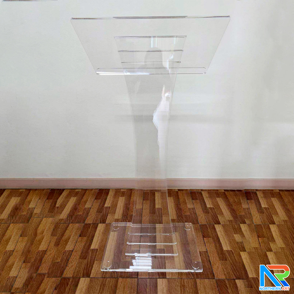 โพเดียม อะคริลิคใส AC-02 ขนาด(W)60 x (L)40 x (H)123 cm. TOP เอียงพร้อมกันตก วัสดุอะคริลิคใส หนา 10-20 มม.