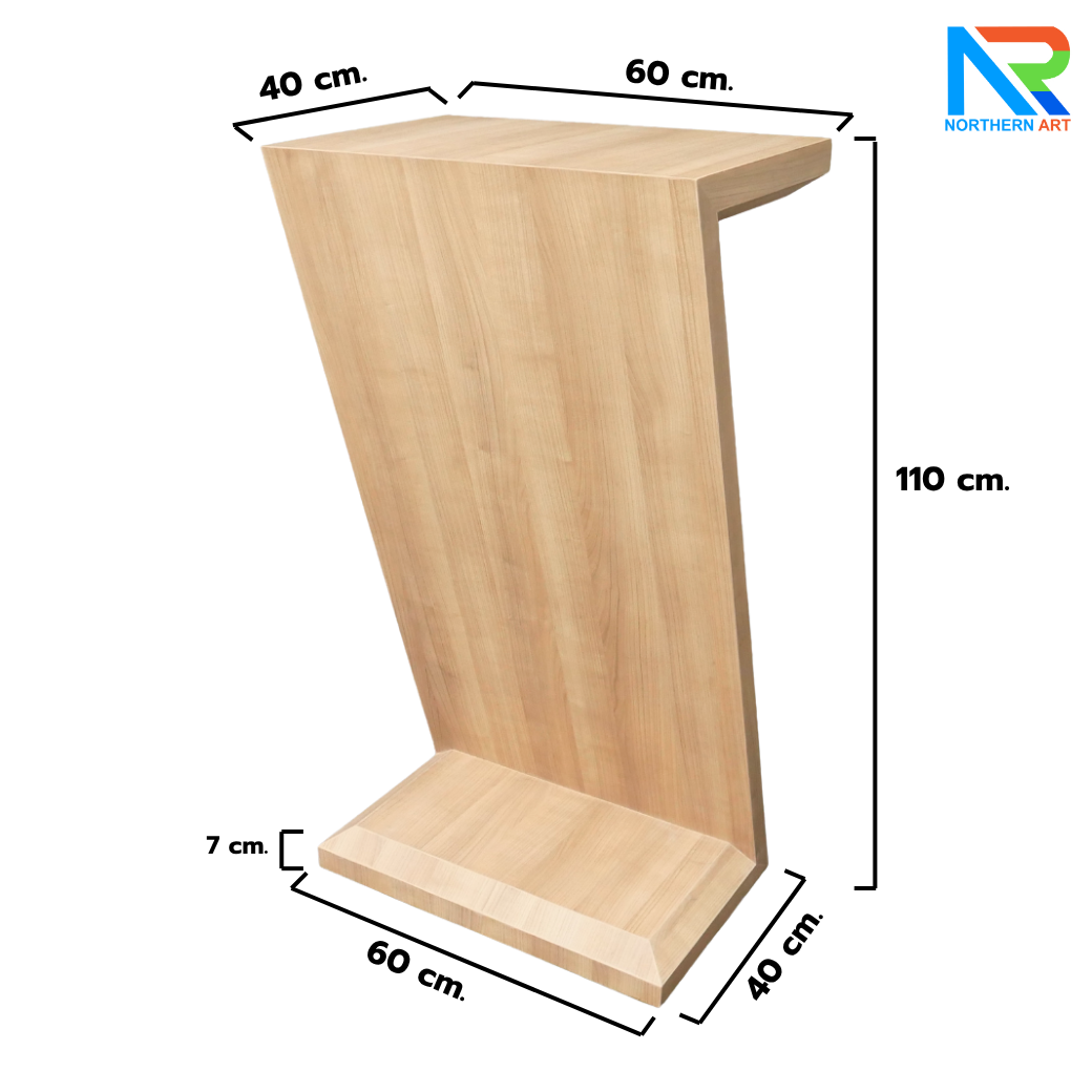 โพเดียมไม้ สีวอลนัทอ่อน ทรง Z ขนาด (W)60 x (L)40 x (H)110 ซม. แข็งแรง ทรงสวย เหมาะสำหรับการนำเสนอทุกโอกาส