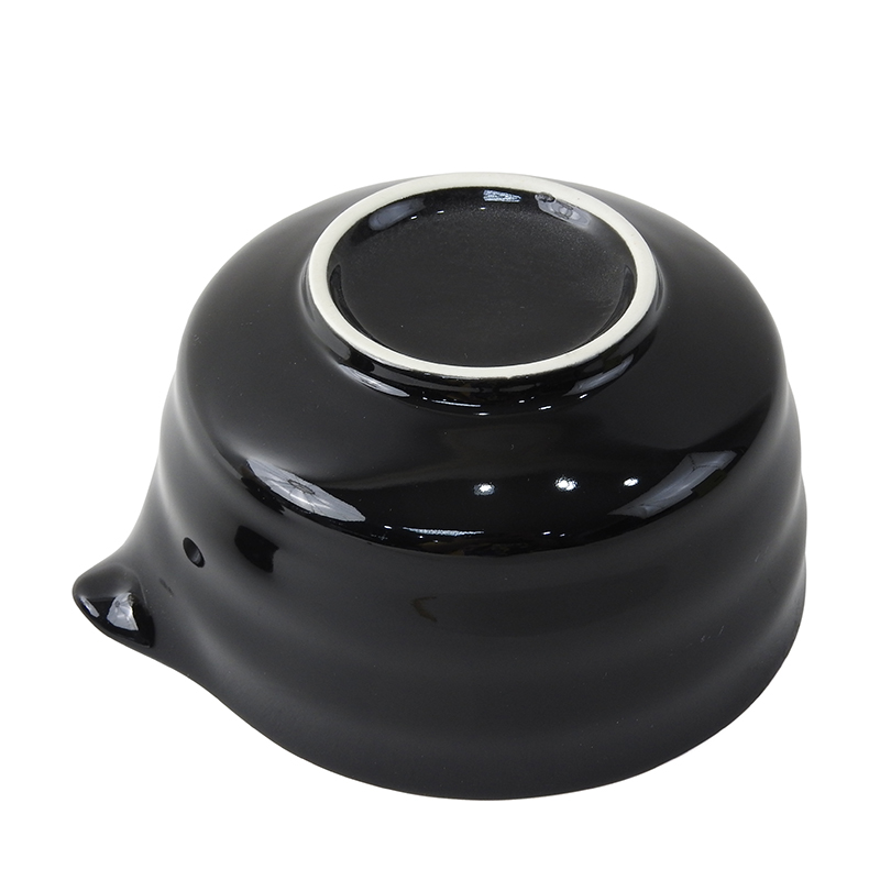 Japanese green tea (matcha) making set, mixing bowl with pouring spout, black